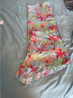 BUNDLE ITEM Buy Now ! Tropical Palm Print PJ Set - Light Blue with Coral Palm